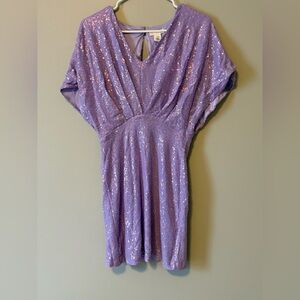 Sequined purple mini dress.